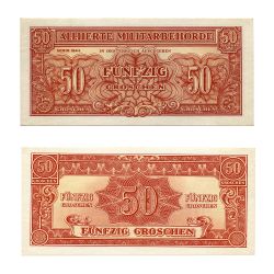 2 Banknoten Alliierte Militärbehörde "50 Groschen"