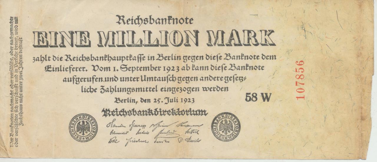 Reichsbanknote "Eine Million Mark" - Berlin, den 25. Juli 1923