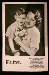 Muttertagsgeschenk,  Ansichtskarte "Mutter mit Spruch", hinter Glas um 1940
