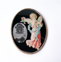 1 Wallfahrtsandenken/Hinterglasbild von " Maria-Moos in Zistersdorf", zum 750 jährigen Jubiläum, 1910 