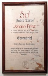 Ehrenbrief zum Jubiläum "50 Jahre Kolpingfamilie Poysdorf", Gesellenverein, 1975