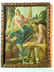 gerahmter Kunstdruck mit Darstellung der hl. Familie  Maria, Joseph, Jesus, um 1900