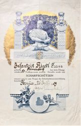 1 Urkunde Scharfschütze "Übungsschießen in Kinjica", am 26. Juli 1909