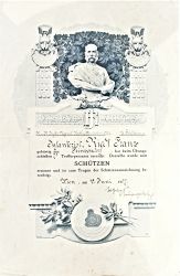 1 Urkunde "Ernennung zum Schützen" Übungsschießen in Wien am 18. Juni 1907  