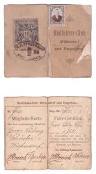 Mitgliedskarte "Radfahrerclub Wilfersdorf und Umgebung", 1896