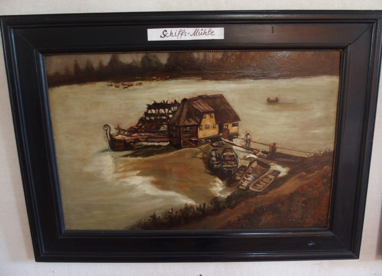 Gemälde "Schiffsmühle im nordischen Flußlandschaft"