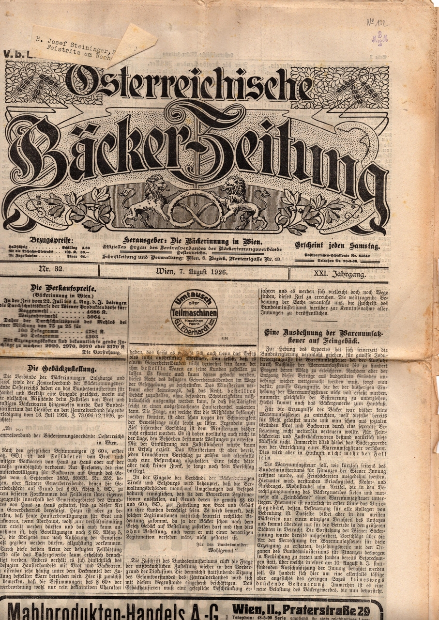 Österreichische Bäcker-Zeitung, Jg. 21 / Nr. 32